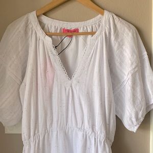 New Betsey Johnson White Puffy Sleeve Tiered Peasant Dress